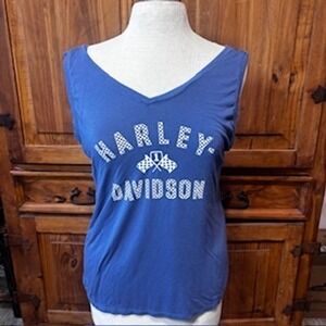 Harley-Davidson Blue Tank Top Checkered Flag Logo | Women's M